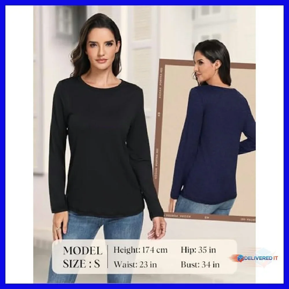 Soft Long Sleeve Crew Neck Tees 3-Pack Loose Fit Basic Tops Women